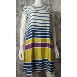 J. McLaughlin Women's S Small Stripe A Line Shift Short Sleeve Dress Pockets
